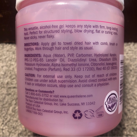 Queen Helene Hard To Hold Hair Styling Gel, Level 7 Hold, Pink 16oz / 1lb - Picture 2 of 7